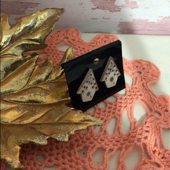 Vintage Porcelain Birdhouse Earrings Posts Studs Birdhouse Pierced Earrings - Picture 12 of 15